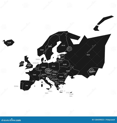 Vector Art Political Map Of Europe Simplified Thin Black Wireframe