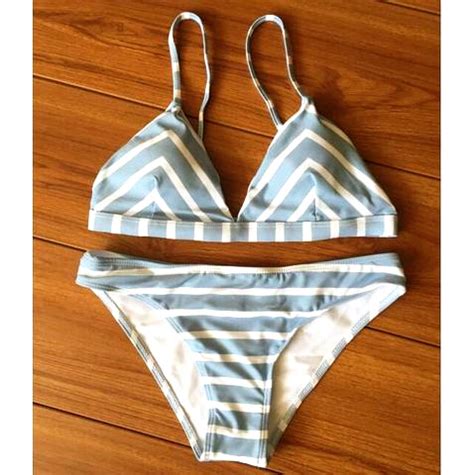 Fashion Blue White Stripe Sexy Two Piece Bikini Swimsuit Set On Luulla