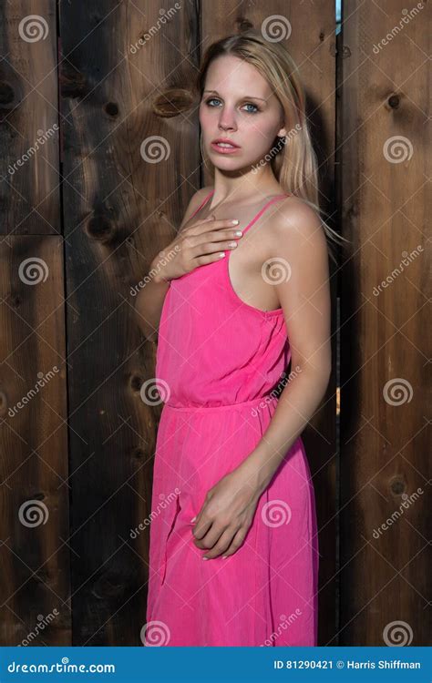 Blonde In Pink Stock Image Image Of Gorgeous Slim Summer 81290421