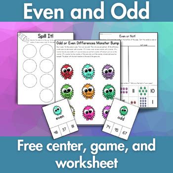 Free Even and Odd Numbers Worksheet, Centers, and Game by Math with ...