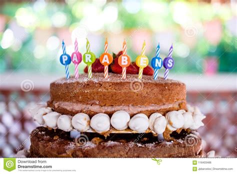 Detail Of Strawberry And Meringue Naked Cake Seen From Above 3 Stories High Stock Photo