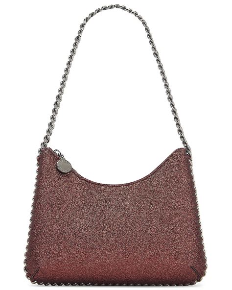 Stella Mccartney Mini Zip Falabella Glitter Shoulder Bag In Bronze Fwrd