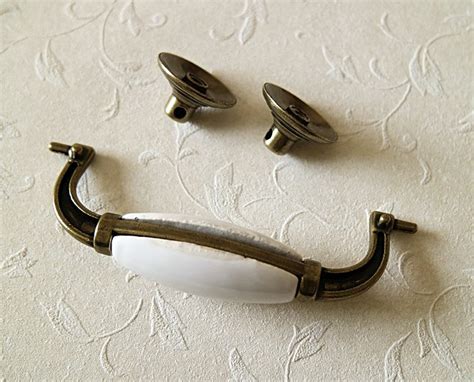 Ceramic Drop Bail Dresser Pull Handle White Porcelain Drawer Etsy