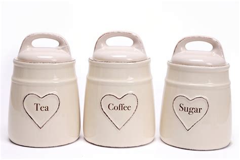 Ceramic Cream Heart Tea Coffee & Sugar Jars