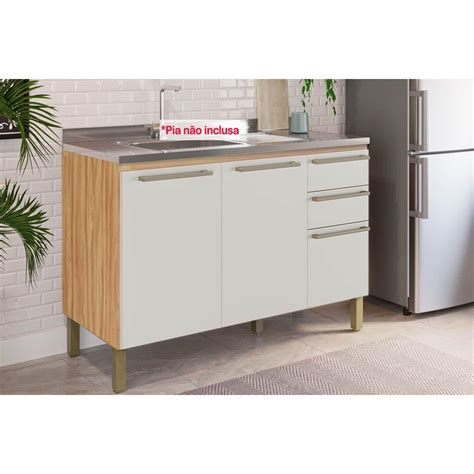 Pia Com Gabinete - Gabinete De Cozinha Modulado Balcão P/ Pia Nápoli Prime 3 Portas E 2 ...