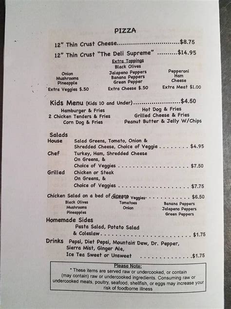 Menu At Oak Island Deli Pizzeria Oak Island