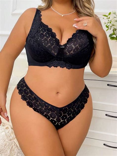 Women S Plus Size Bra And Panties Set Ultra Thin Sexy And Comfortable Lingerie SHEIN USA