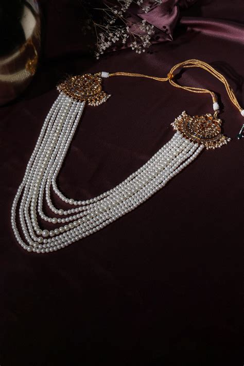 Buy Ruby Raang White Kundan And Pearl Studded Necklace Online Aza