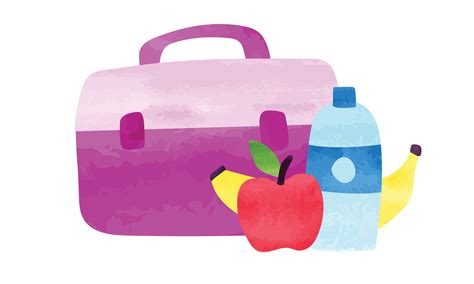 School lunch box watercolor drawing vector illustration isolated on white background. Watercolor ...