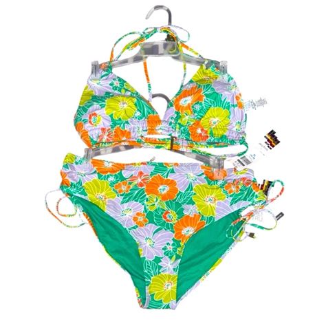 Time And Tru Swim Nwt Time And Tru Retro Floral Triangle Bikini Top Wtie Side Bottom Poshmark