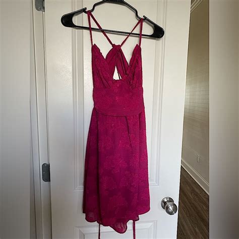 Wild Fable Dresses Hot Pink Fuscia Mini Dress Strapped Back Brocade Floral Flower Pattern