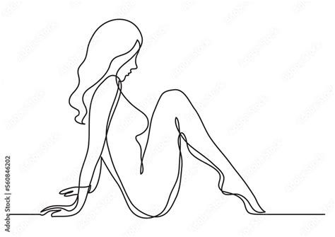 Continuous Line Drawing Sitting Nude Woman PNG Image With Transparent Background Stock