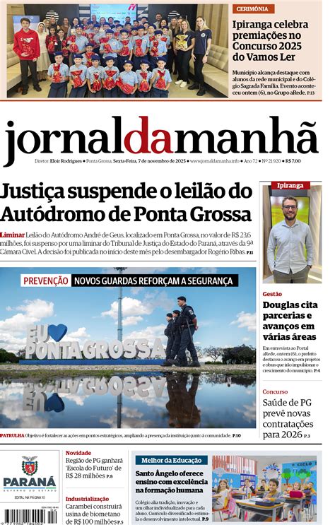 Classificado Jornal Da Manhã - Capa da edição desta sexta-feira (07/11/2025), do Jornal da Manhã ...