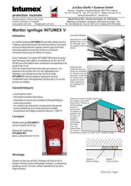 mortier ignifuge intumex  staubli sarl home page