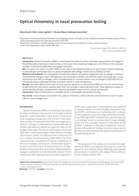 Pdf Optical Rhinometry In Nasal Provocation Testing