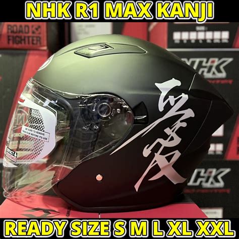 Jual Helm Nhk R Max Kanji Black Silver Doff Half Face Double Visor