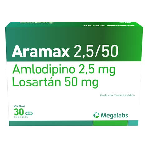 Aramax Amlodipino Losartan 2 5mg 50mg Megalabs Caja x 30 Cápsulas