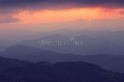 Mountain Silhouettes At Sunset Stock Photo Image Of Scenery Away