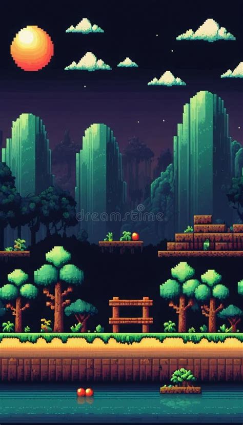 retro style pixel art game background stock illustration illustration