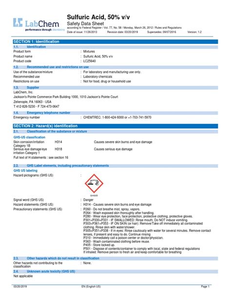 LC25640 H2SO4 50 Msds | PDF | Toxicity | Occupational Safety And Health