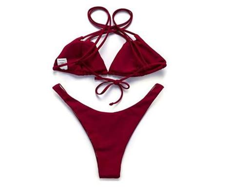 Pure Color Two Straps Back Knot Army Green Simple Two Piece Bikini On Luulla