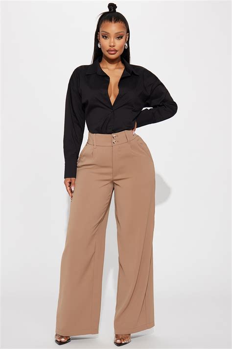 Tanya Wide Leg Trouser Taupe Fashion Nova