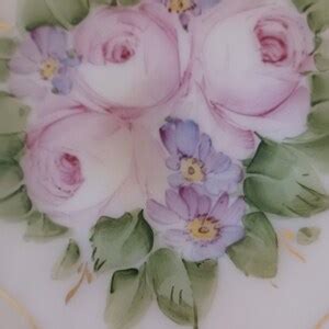 Cambridge Glass Nude Compote Dish Hand Painted Shell Shape Gold Trim Pink With Pink And Purple