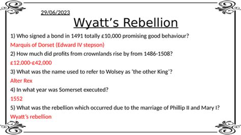 AQA Tudor A-Level- Mary I- Wyatts Rebellion | Teaching Resources