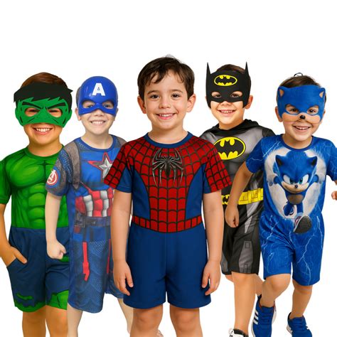 Fantasia Infantil Masculina Simples - Fantasia Infantil Masculina Herói com Máscara Roupa Curta para Festa e ...