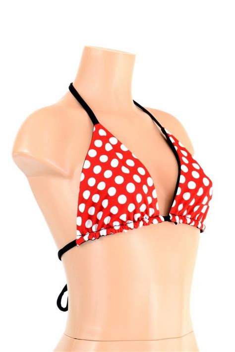 Reversible Triangle Slide Bikini Top In Red And White Polka Etsy