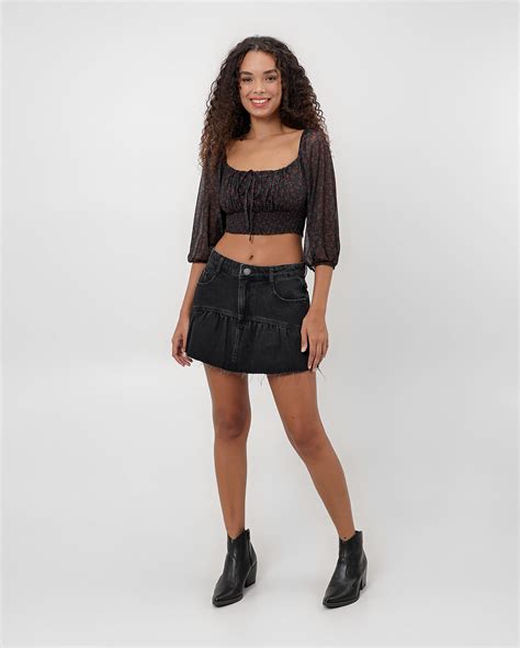 Riachuelo Blusa Cropped Rosas Manga M Dia Tule Preta Pool By Riachuelo