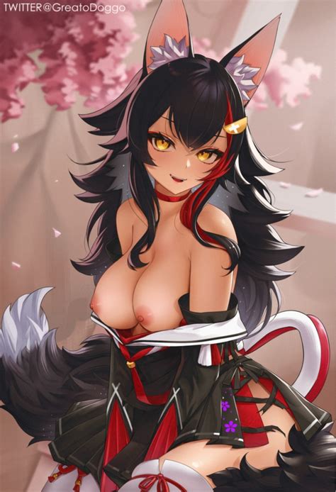 Rule 34 1girls Animal Ear Fluff Bangs Black Hair Breasts Breasts Out