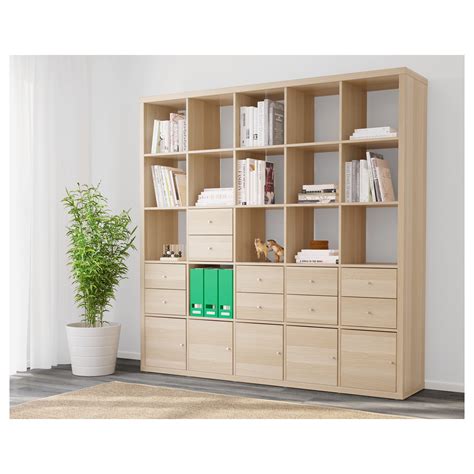 Kallax Shelving Unit With Inserts White Stained Oak Effect X