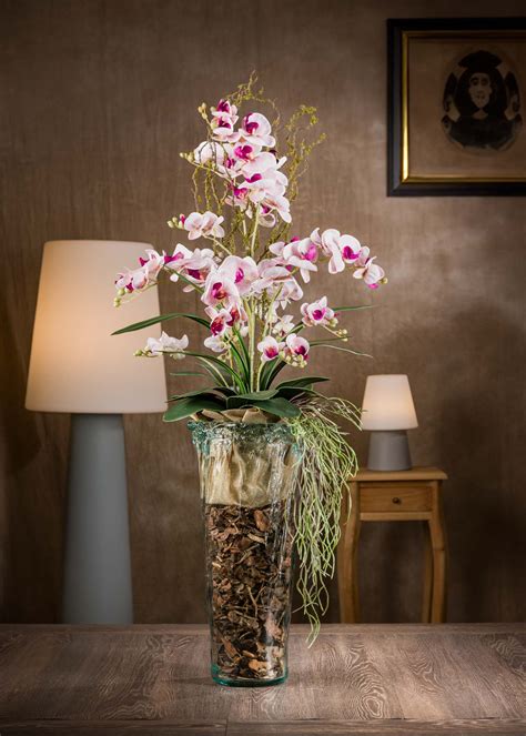 Composizioni con Orchidee in vaso di vetro Artificiale di alta Qualità