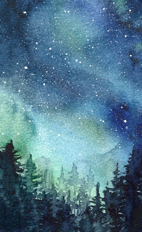 Night Sky Watercolor Painting Galaxy Sky Night Acrylic Painting Starry