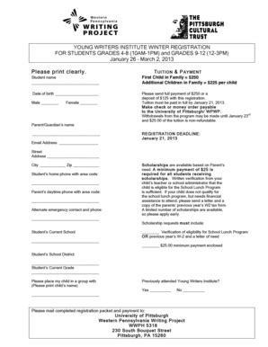 Fillable Online Wpwp Pitt YWI And PCTWinterapplication 2013 Western