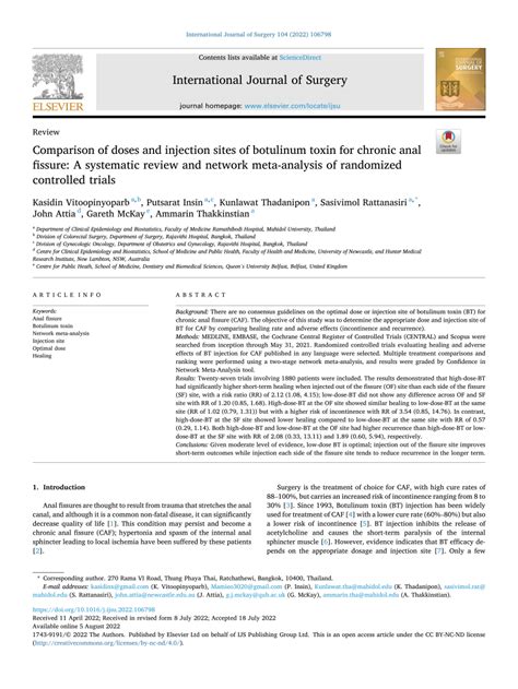PDF Comparison Of Dose And Injection Sites Of Botulinum Toxin For Chronic Anal Fissure A