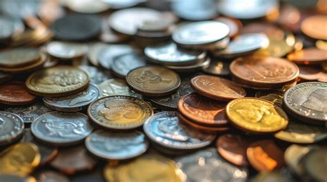 Premium Photo | A closeup of assorted shiny coins on a textured surface
