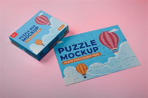 Premium PSD Puzzle Pieces With Hot Air Balloon And Clouds