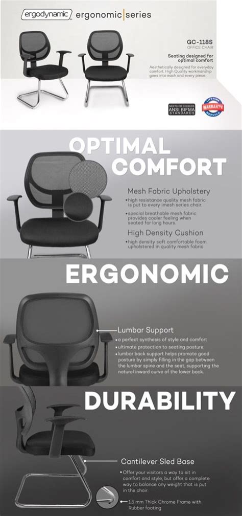 Ergodynamic Gc 118s Mid Back Mesh Guest Office Chair Furniture Black