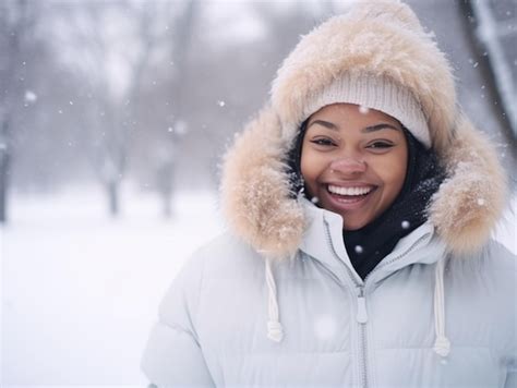 Premium Ai Image African American Woman Enjoys The Winter Snowy Day