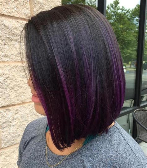 Blunt Bob With Purple Balayage Haircuts Hair Color Dark Hair Color