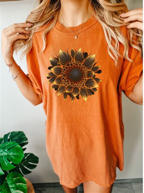 Black Fire Sunflower Shirt Botanical Shirt Floral Shirt Womens Shirt Comfort Colors T