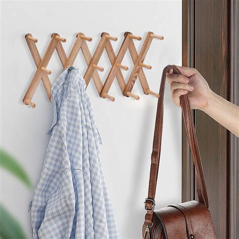 17 Hook Wood Expandable Wall Mount Coffee Mug Cup Holder Rack Kitchen