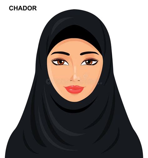 Vector Chador Headgear Style Beautiful Arabic Muslim Woman Stock