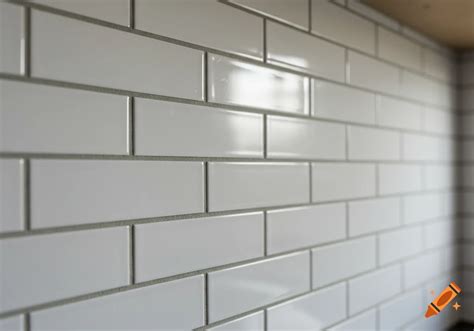close  view  glossy white subway tiles  grey grout  craiyon