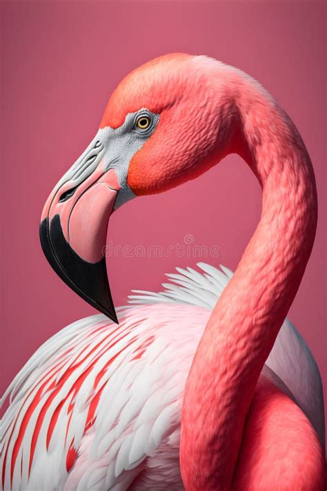 Realistic Illustration Of A Pink Flamingo Bird In Portrait Format