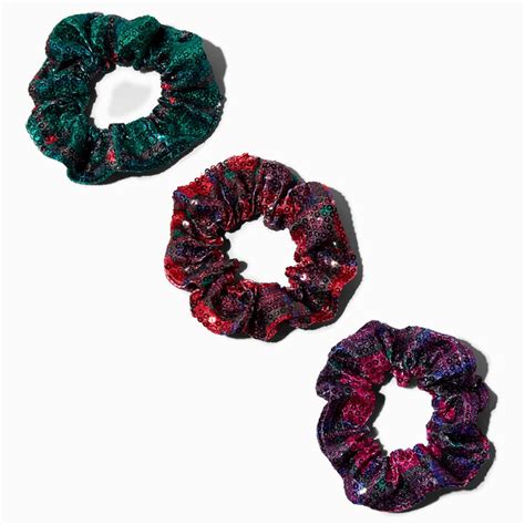 Bright Plaid Sequin Hair Scrunchies 3 Pack Claires Us