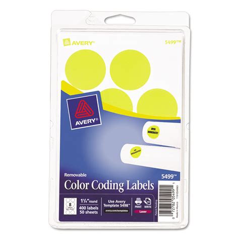 Printable Removable Color-Coding Labels, 1 1/4" dia, Neon Yellow, 400 ...