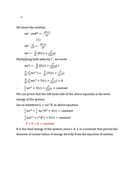 Show That The Total Energy of A Particle Performing Motion Under ...